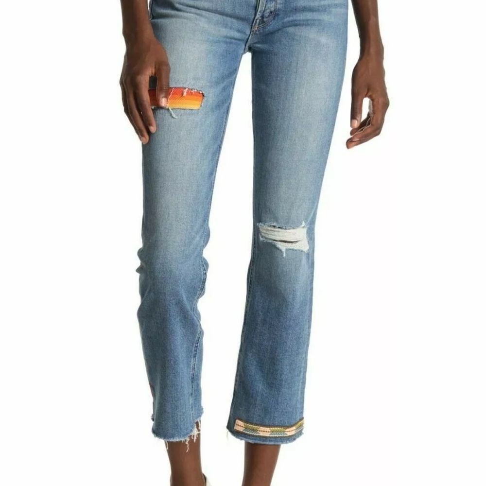 Mother mid rise button fly dazzler ankle fray exposed secret sister jeans